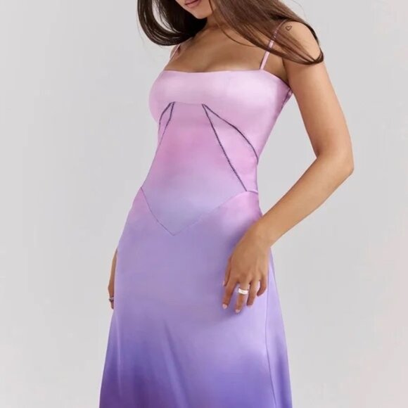 HOUSE OF CB 'Anabella' Ombre Print Lace Up Maxi Dress XS NWOT - Picture 3 of 9